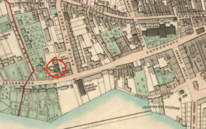 Street map of Dundee showing location of Rev. McGavin's Chapel, Tay Square.